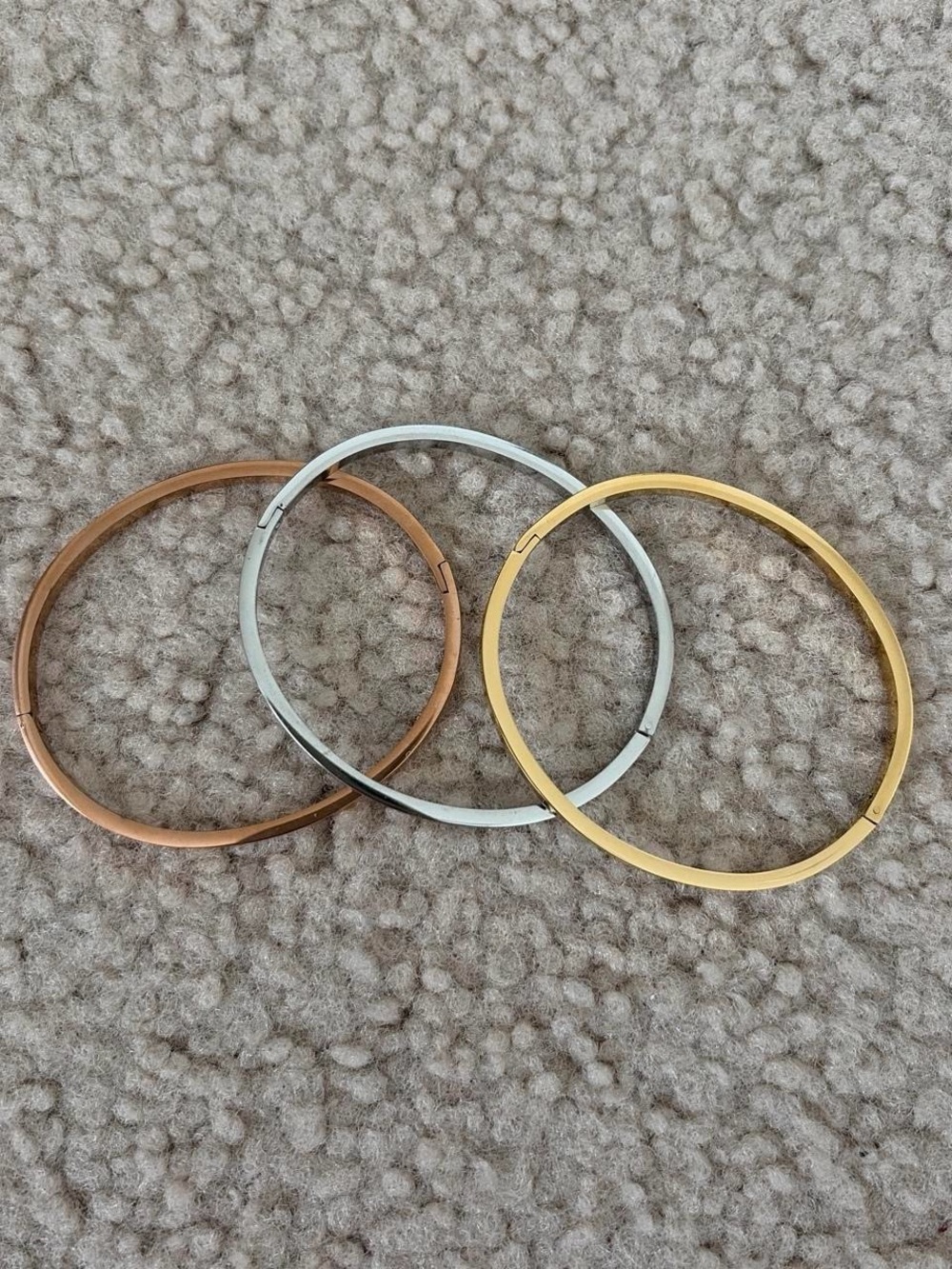 Classic Tri-Tone Hinged Bangle Set - Gold, Silver & Rose Gold